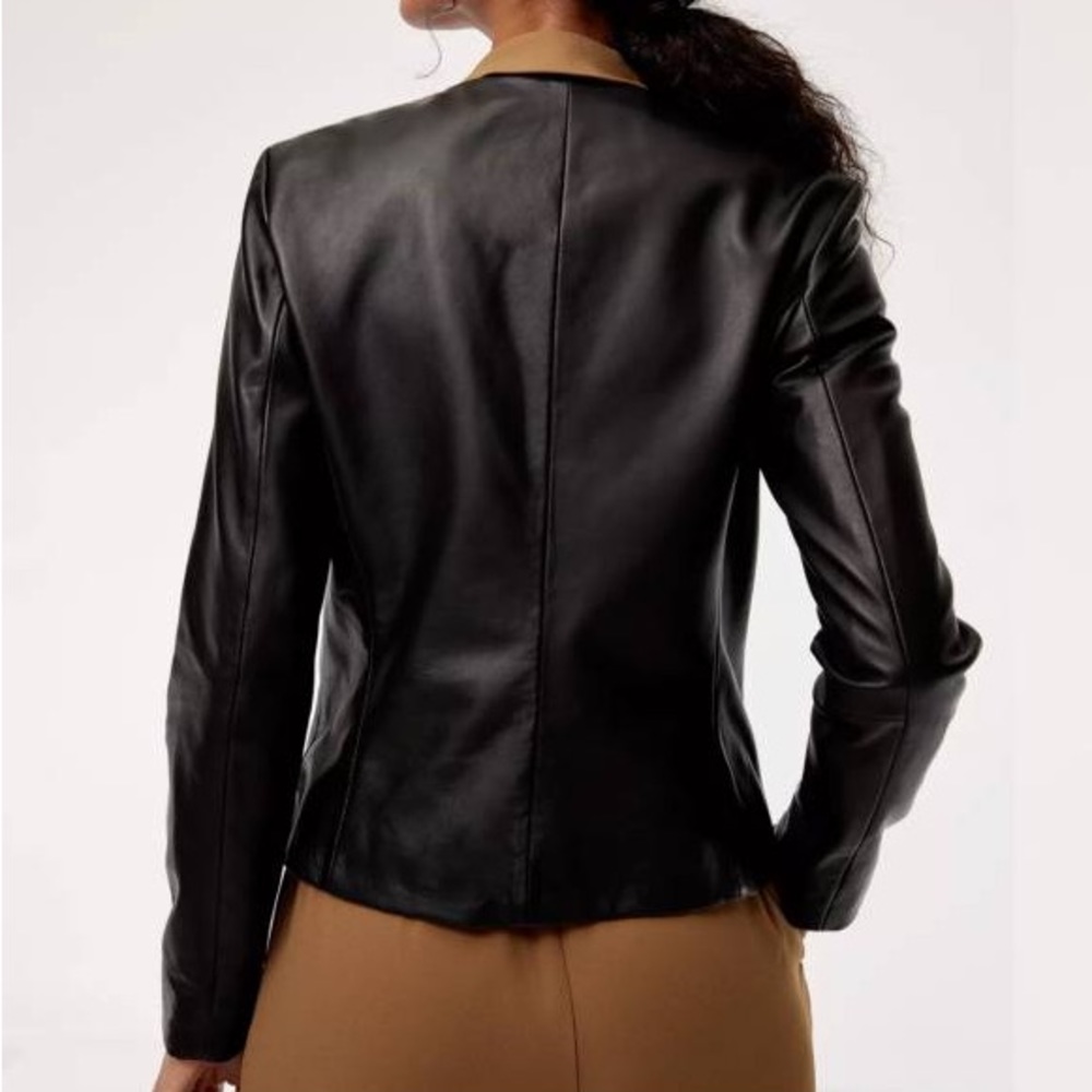 Aritzia Babaton Jett Black Leather Moto Biker Western Lined Winter Sz XXS - Picture 5 of 8